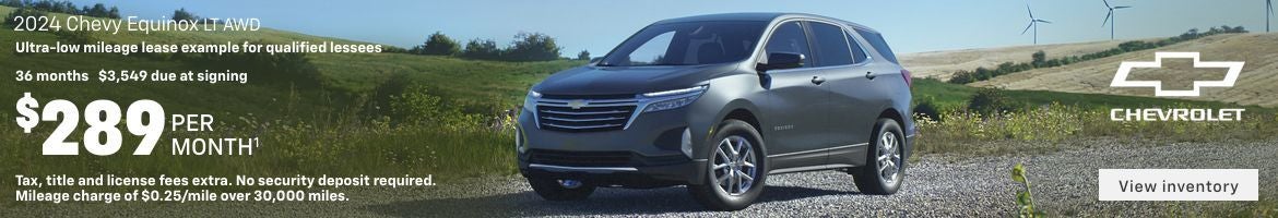2024 Chevy Equinox LT AWD. Ultra-low mileage lease example for qualified lessees. $289 per month....